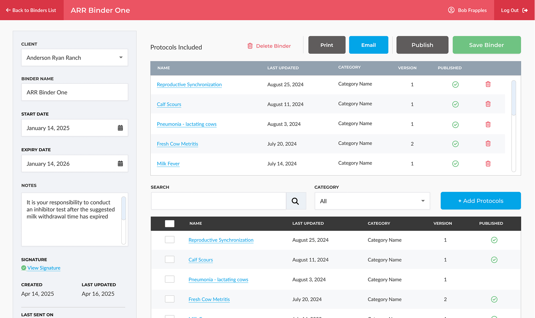 Treatment Protocol Binders